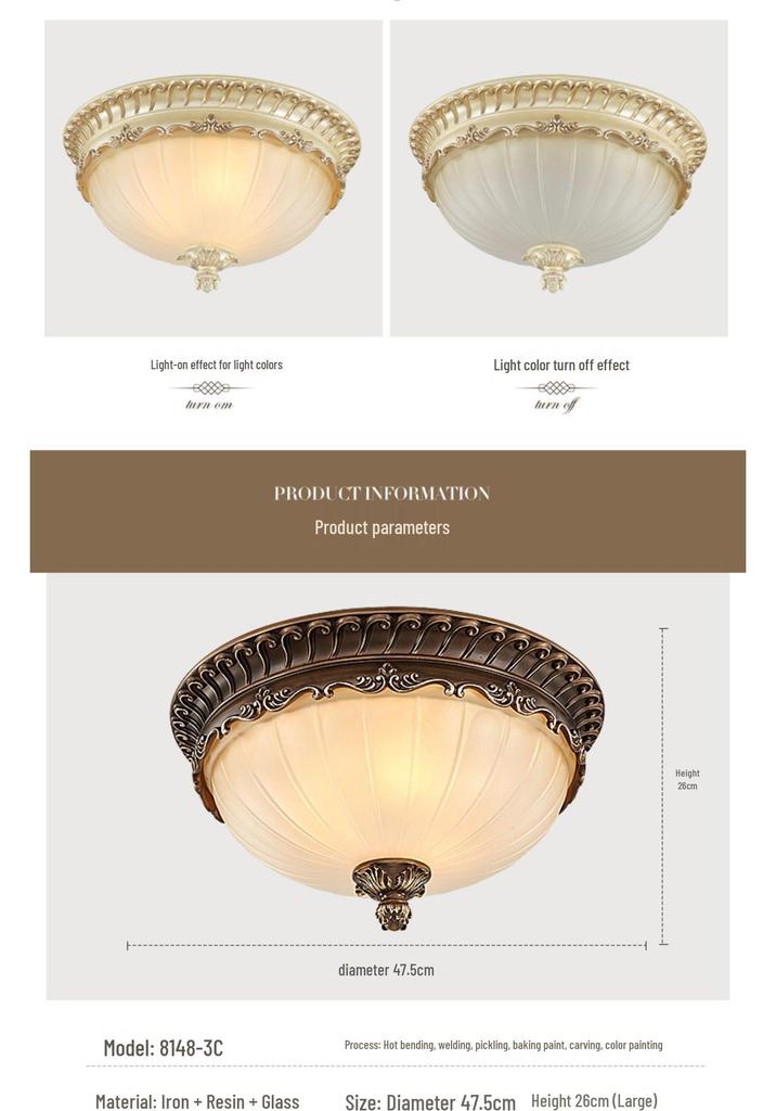 European Style Eye Protection Ceiling Light for Bedroom, Living Room, Balcony, and Entrance - French Retro Round Fixture