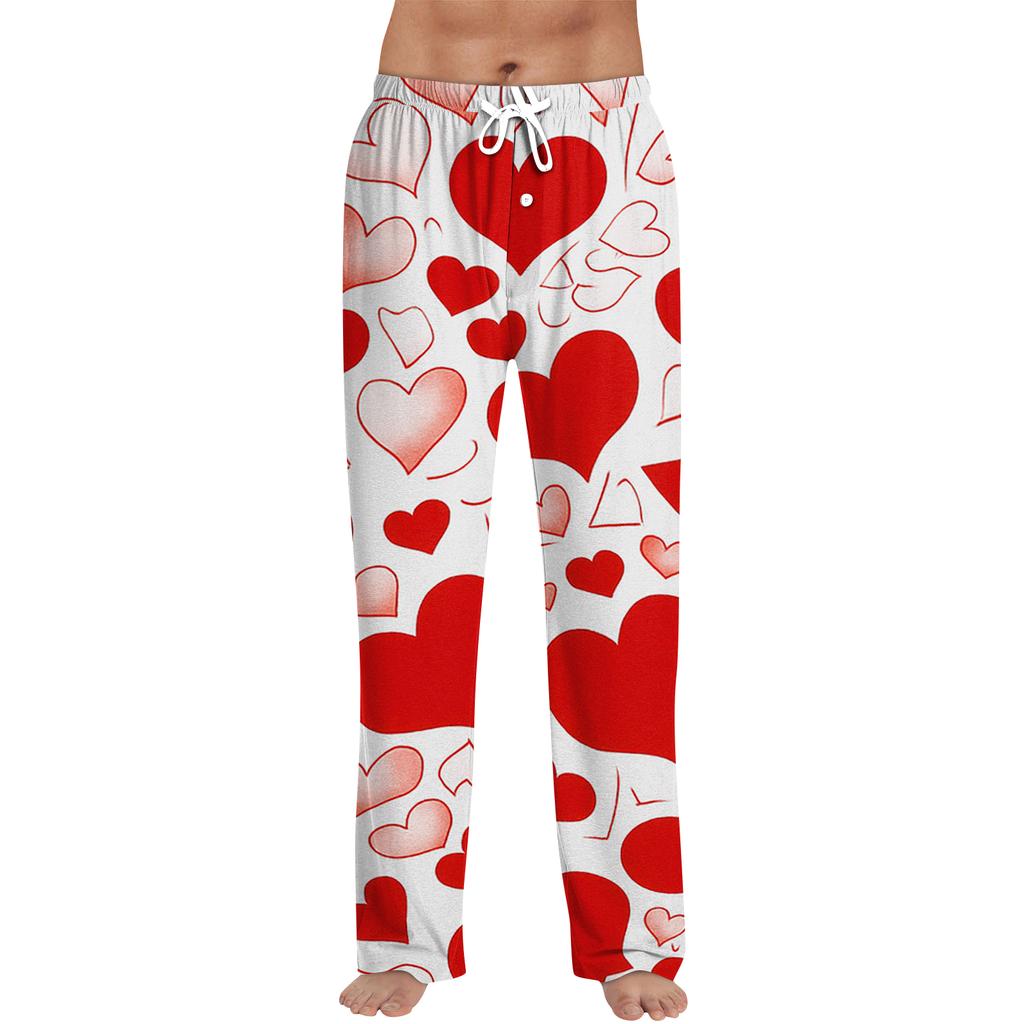 Men's Valentine's Day Printed Drawstring Long Pants Casual Pajamas