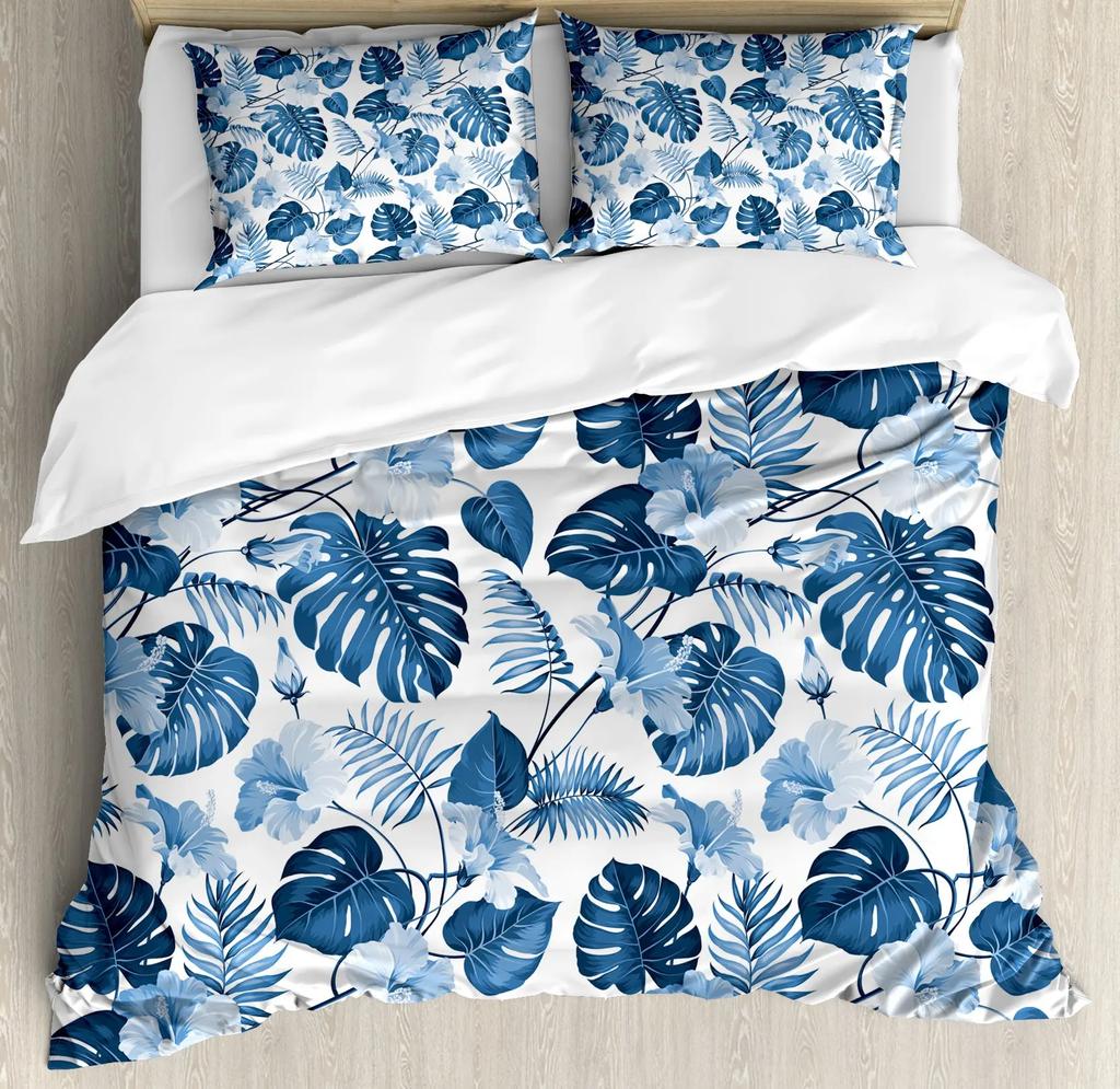 Palm Leaf Duvet Cover Realistic Vivid Leaves Of Palm Tree Growth Ecology Botany Themed Print Queen Size Fern Green White Room