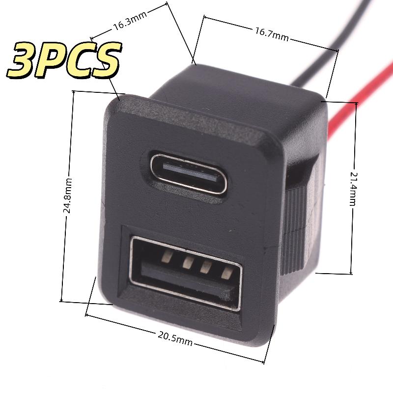 1/3Pcs Power Socket With Cable Connector Double Layer Usb Female Base Type-C Socket And Female Usb Lamp Charging Socket