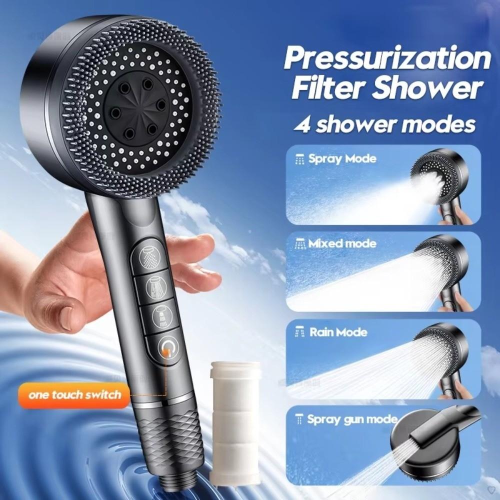 One-Key Stop Water Shower Head 4 Modes Massage Shower Head  Bathroom Accessories
