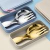 2Pcs Stainless Steel Tableware Set - Portable Cutlery with Box for Outdoor Camping Hiking Lunch Cooking Travel - Spoon Fork