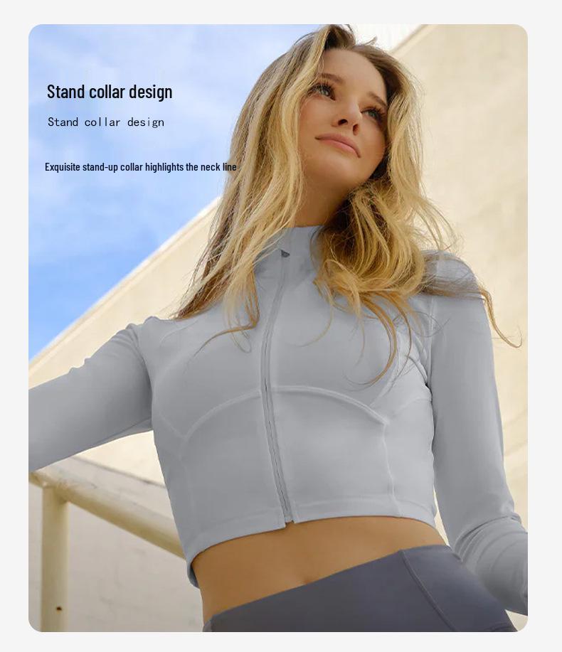 Nowa kurtka do jogi typu slim fit: Top sportowy z długim rękawem i stójką