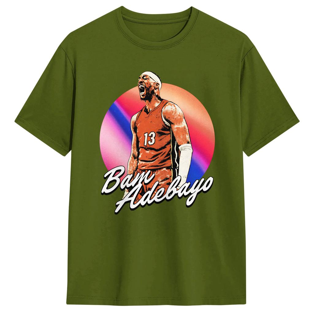 Bam Adebayo TShirt for Men Novelty Pure Cotton Tee Shirt Round Collar Short Sleeve T Shirts Birthday Present Tops