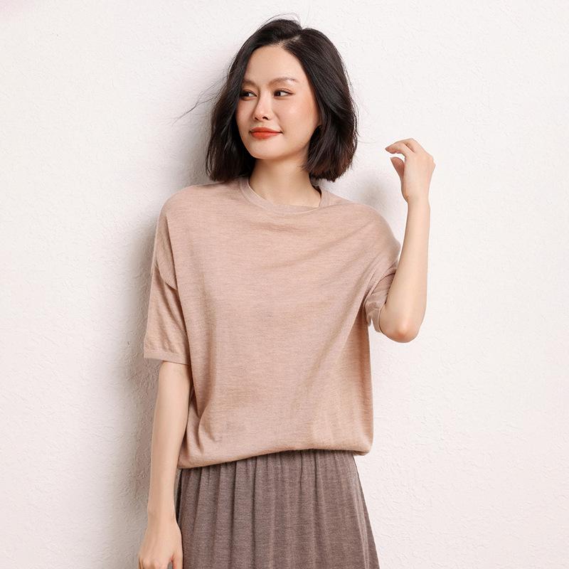Autumn/Winter 24 Women's 100% Cashmere Batwing Short Sleeve Knit Top