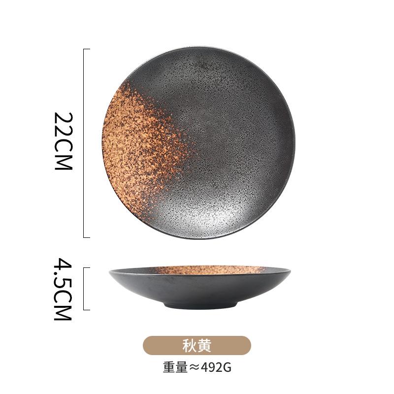 Japanese Sashimi Deep Plate Coarse Pottery Western Food Plate Household Ceramic Hat Light Bowl Black Ceramic Meal