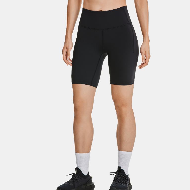 Under Armour Solid Color Logo High-Waist Slim-Fit Fitness Shorts Women bottoms Black 1355914-001