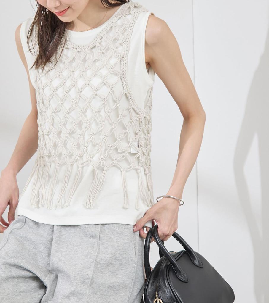 ROPE PICNIC Crocheted Bustier and Tank Top Natural Color Set, Women's, (16)