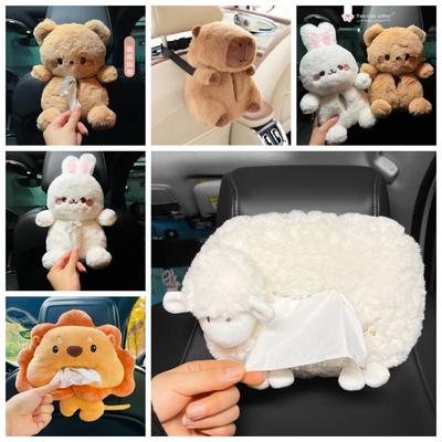 Plush Plush Bear Car Tissue Box Cartoon Animals Cartoon Car Hanging Paper Box  Women's Car