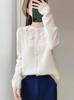Women's Handmade 100% Mercerized Wool Cardigan - Round Neck Hollow Out Design for Autumn/Winter