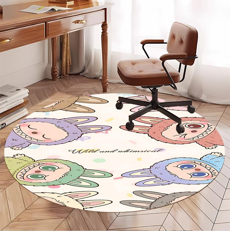 Labubu Pattern Round Rug, Indoor/Outdoor Mat, for Picnic, Gameroom, Bedroom, Office, Living Room, Home Decor Carpet, Birthday Gift