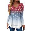 Women's Fashion Casual Christmas Tree Print V-Neck Decorative Button Long Sleeve T-Shirt Top