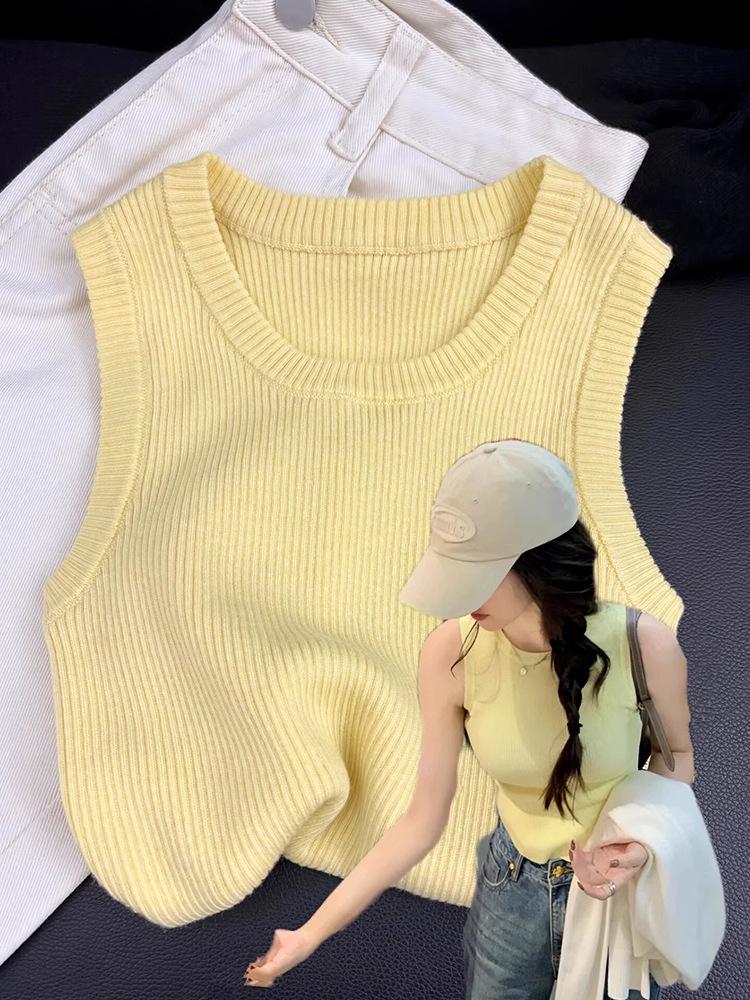 Canotta Lavorata a Maglia Senza Maniche in Seta Ghiacciata da Donna - Design Estivo Sottile, da Sola o a Strati, Nasconde l'Area delle Ascelle