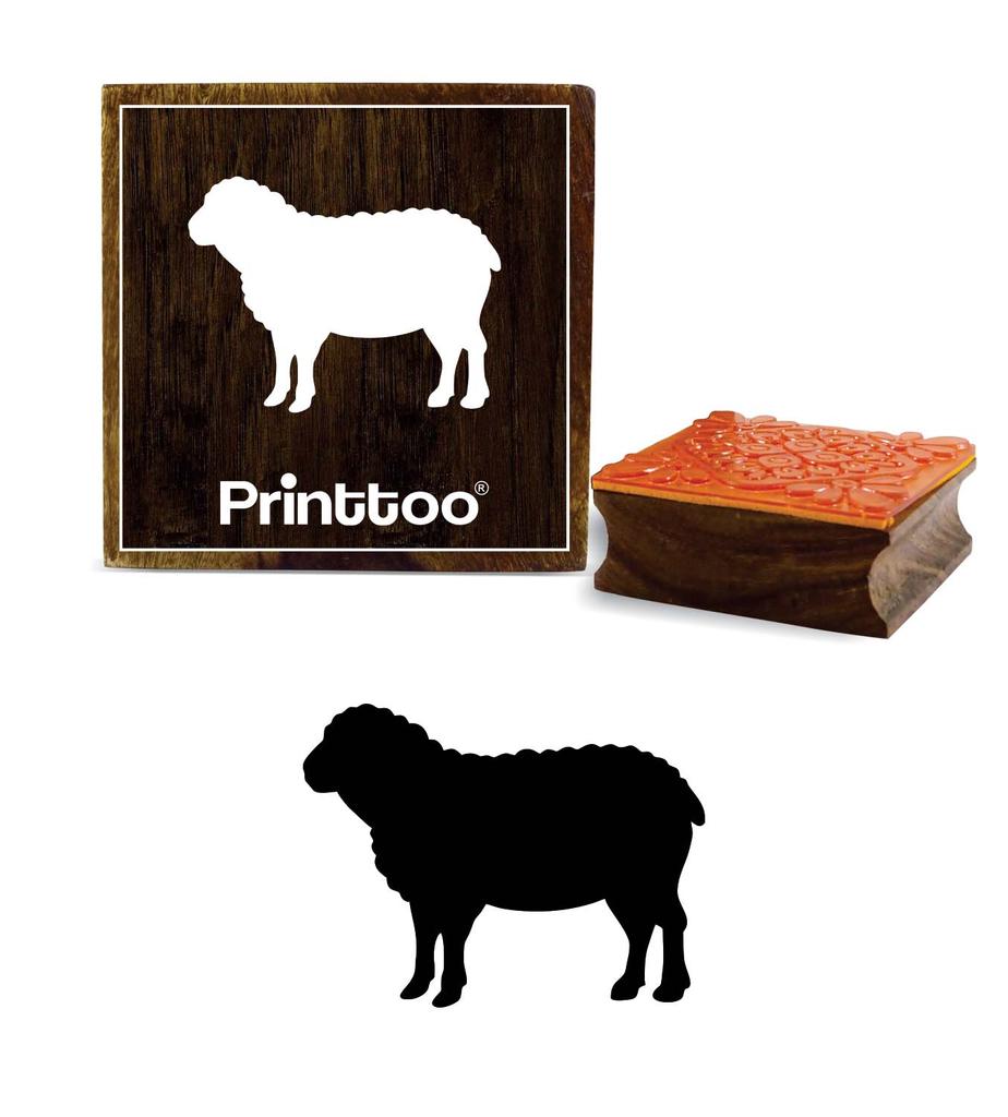Printtoo Sheep Design Square Brown Wooden Rubber Stamp Diary Card Print Block-2 x 2