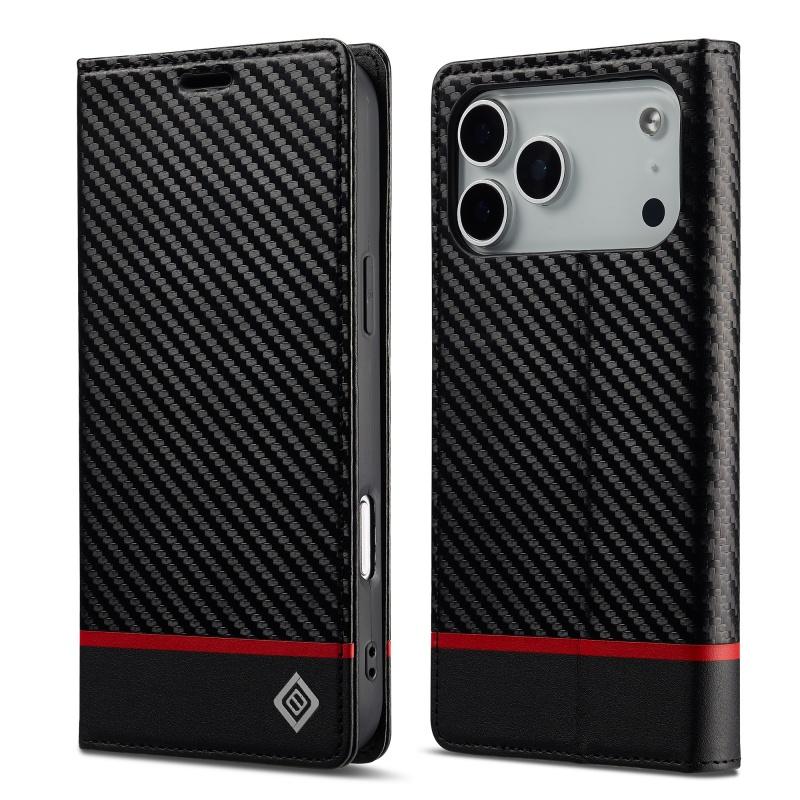 Carbon Fiber PU Leather Wallet Phone Case For iPhone 17 Air 16 15 14 13 12mini 11 XS Pro Max XR SE 8 7 Plus Book Holder Cover