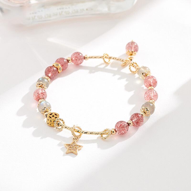 

Браслет Колесо обозрения из клубничного кварца и лунного камня - Милые, свежие, универсальные украшения для женщин