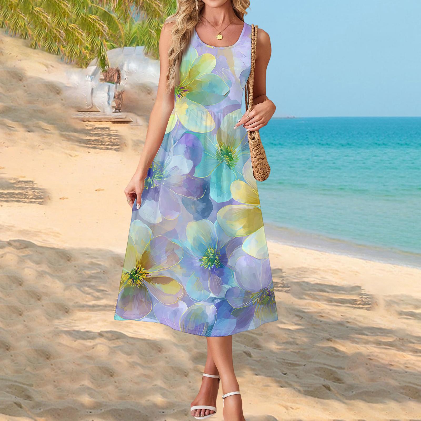 Boho Maxi Dress Womens Maxi Dress Floral Maxi Dress Long Dresses for Women Summer Maxi Dress for Older Women S жёлтый