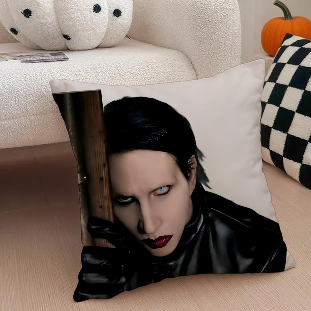 Shock Rock American Singer MMarilyn Manson Cushion Cover Throw Pillow Cover Hidden Button Durable Polyester Chair Cushion