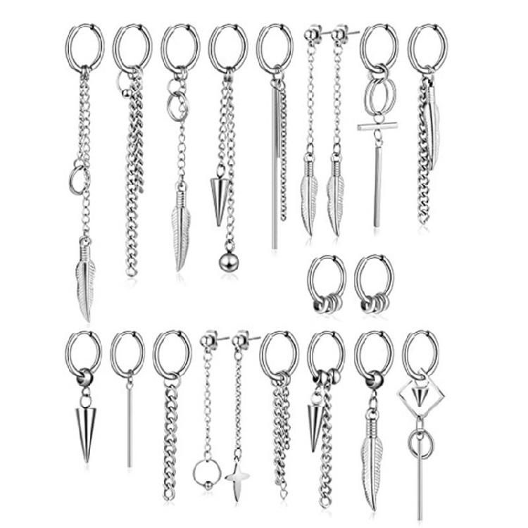 

20 Pieces Cool Stainless Steel Huggie Hinged Hoop Earrings Hoop Dangle Earrings 1
