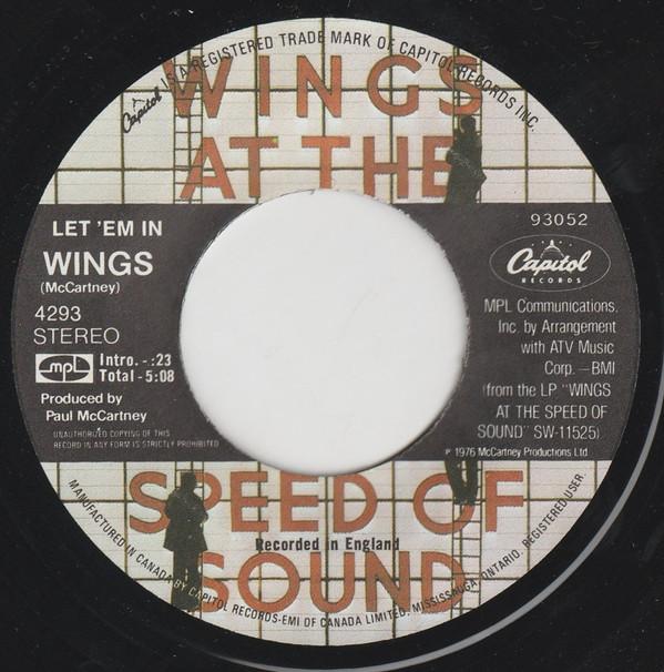 

7inch Record WINGS - Let Em In 4293 Capitol Records 1976 Canada Rock Used