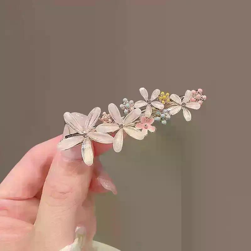 1Pc/2Pcs Y2K Colorful Flower Hair Clip For Women Exquisite Sweet Side Bangs Clip Trendy Casual Hair Accessories