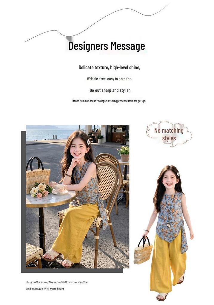 Mädchen-Tanktop mit Blumenmuster, ärmellos, und Hose mit weitem Bein, Set (Sommer 2026) - Stylisches zweiteiliges Set für ältere Kinder