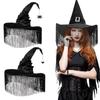 Enchanting Black Ruffled Fringe Hat For Halloween Party Witch Costume Accessory