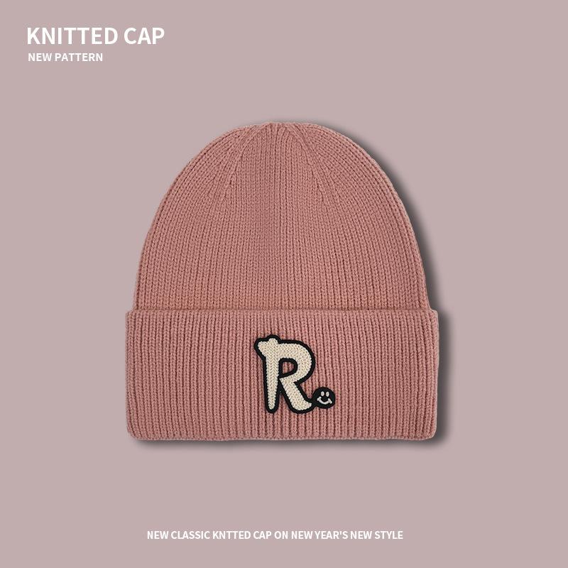 R Buchstabe süß cool vielseitig trendig Strickmütze Herbst und Winter verdickt warm Ohrenschützer Wollärmel Kopf Kältemütze