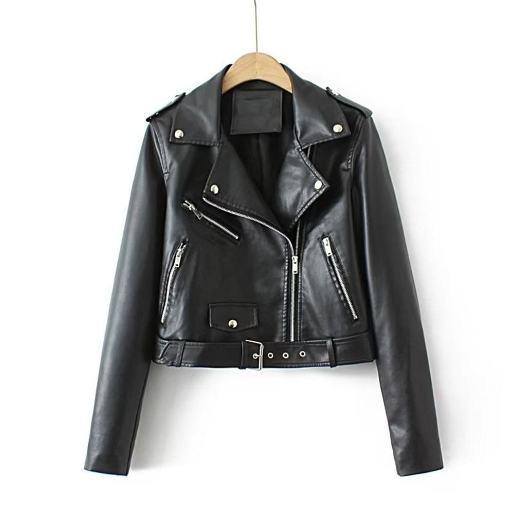 Autumn/Winter New Product Women's New Fashion and Casual Versatile Polo Collar Leather Zipper Decoration Jacket Coa