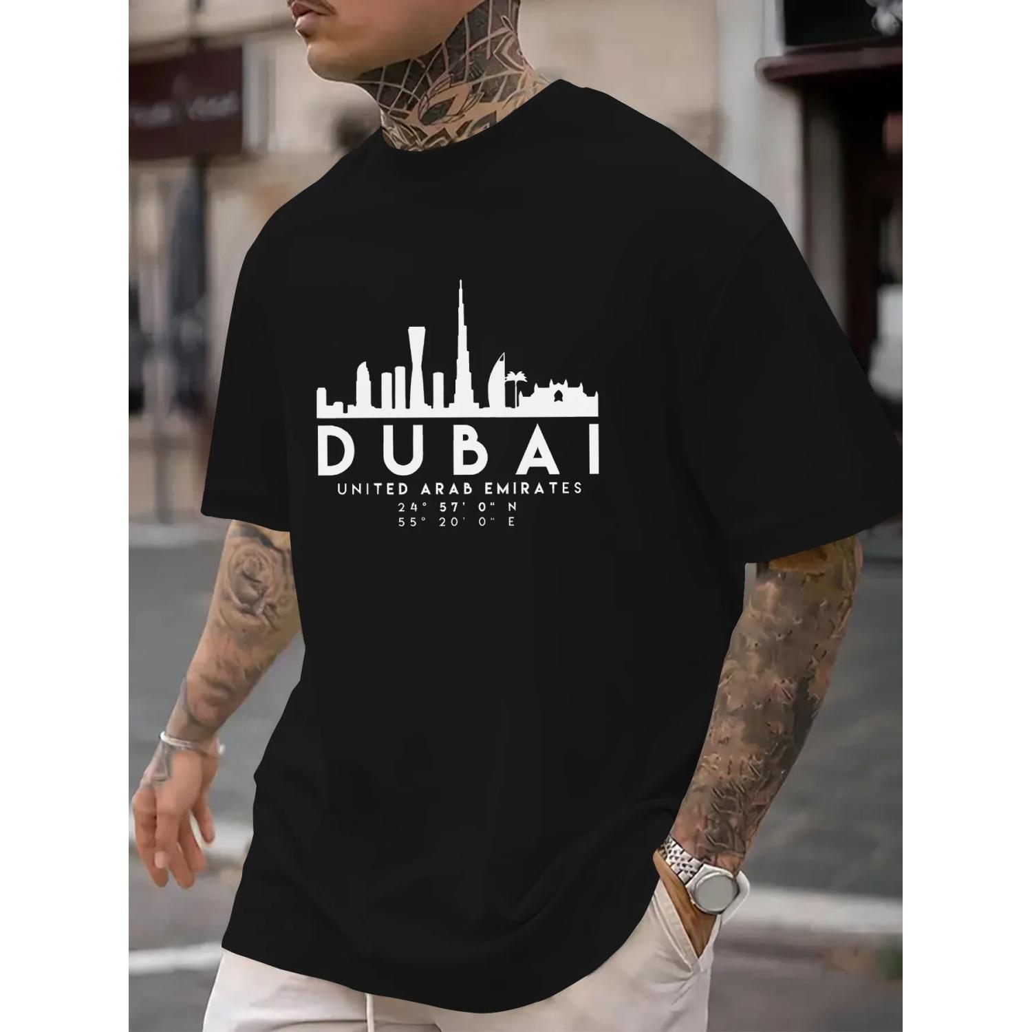 

Dubai Print T-Shirt 100% Cotton O-Neck Short Sleeve Summer Casual Mens T-shirt Streetwear S чёрный