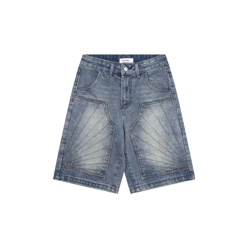 American retro washed design straight five-point jeans men's and women's summer trendy brand old loose casual shorts