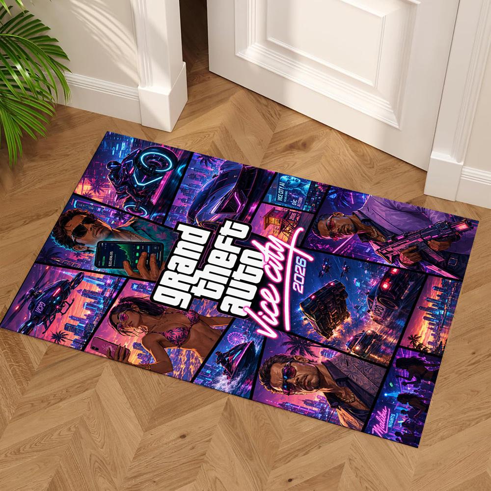 Grand Theft Auto Floor Mat Suitable for Foyer Hallway Game Room Kitchen Anti-slip Rug Anime Office Decor Spiritual Gift