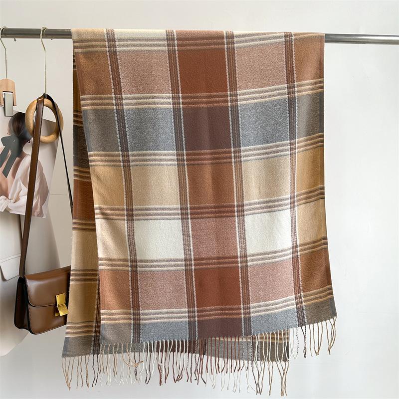 Plaid scarf female Korean atmosphere warm new dry powder autumn and winter Korean version soft fringed shawl