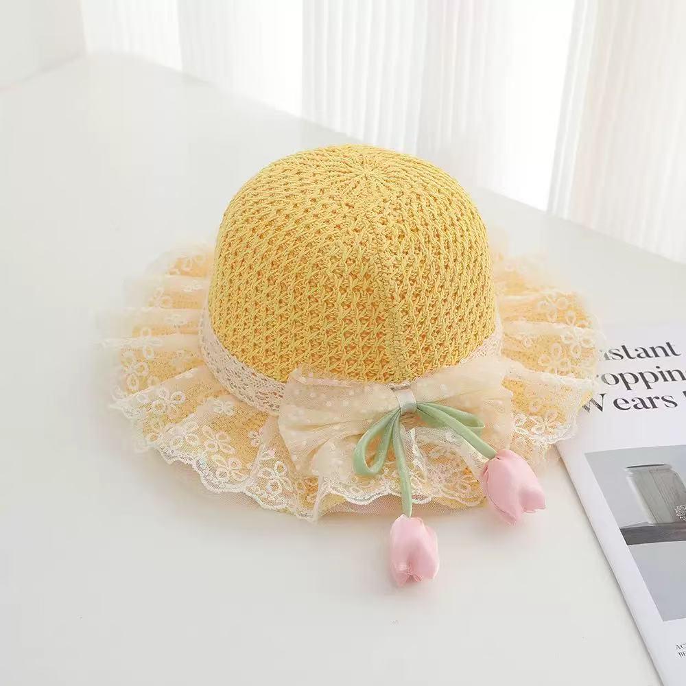 Children s Lace Sun Hat with Tulip Decoration - Breathable Wide Brim UV Protection