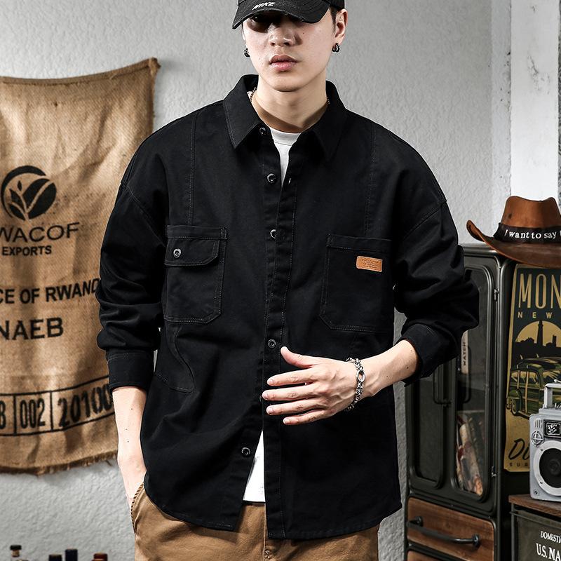 American Retro Tooling Black Casual Shirt Men'S Trendy Brand Heavy Shirt Men'S Jacket Men'S