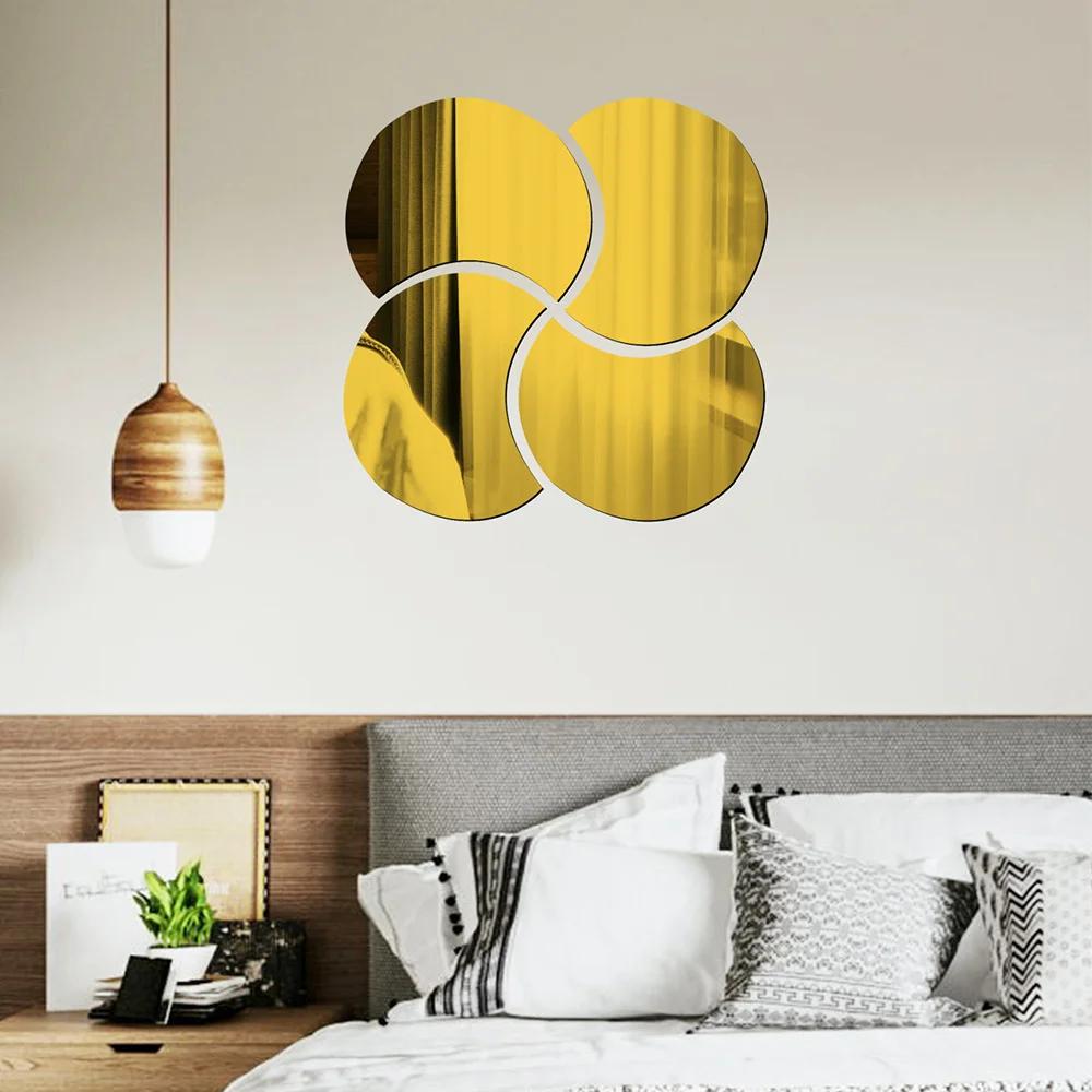 4pcs Semi-circle Mirror Wall Stickers Acrylic Decal DIY Self-adhesive Mirror Art Wall Decoration Office Background Wall Decor
