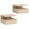 Set of 2 Wall-Mounted Nightstands, Drawer and Open Shelf, 35x32x22.5 cm, Oak