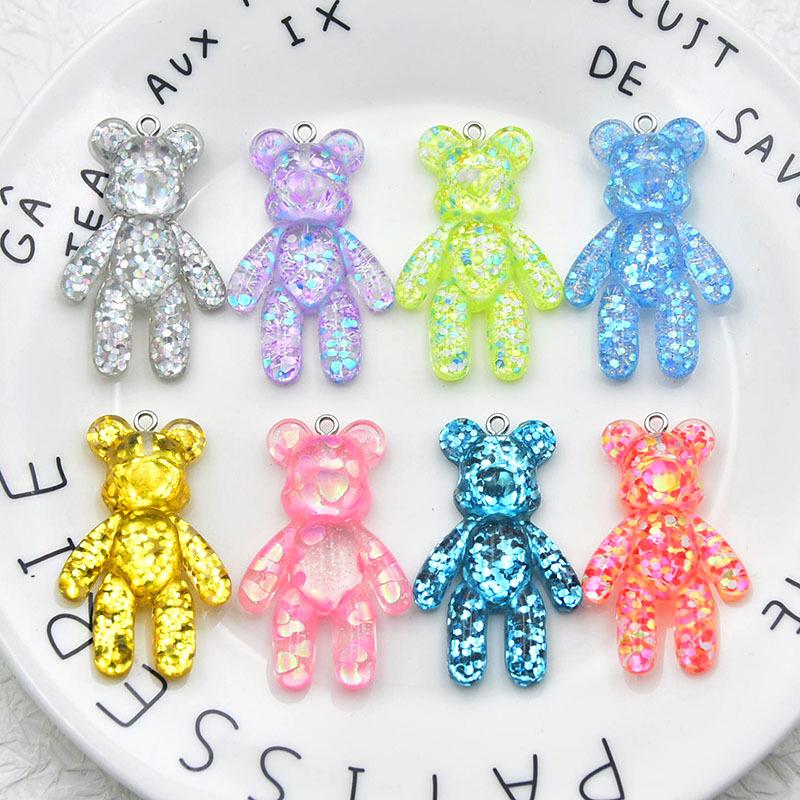 Colorful Resin Bear Pendant Keychain - Cartoon Sequin Design случайный один