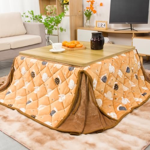 JEMA Kotatsu Futon, Space-Saving, Square, Kotatsu Comforter with Slit Design, Washable, Stylish Flannel Fabric, Warm and Smooth, 180x180cm, Snail Patt