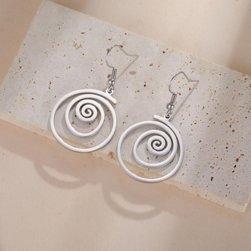 Teamer Einfache Geometrische Spirale Runde Quadratische Hängende Ohrringe für Damen Mädchen Mode Minimalistisch Edelstahl Zirkon