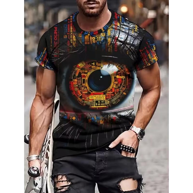 Herr T-shirt Graffiti Stil Färgstarkt Ögonmönster Tryck 3D T-shirt Herr Rundhalsad och Kortärmad Toppar Sommar Street Herrkläder
