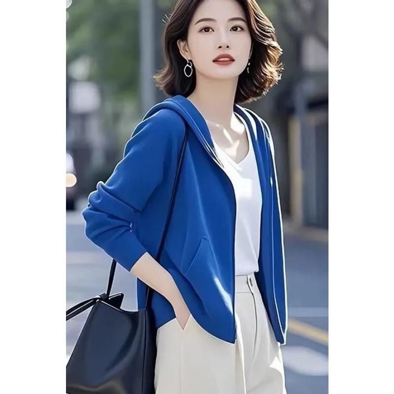 

Женское короткое пальто с капюшоном и длинными рукавами, новинка осени 2025 года, модный и универсальный топ высокого класса L синий