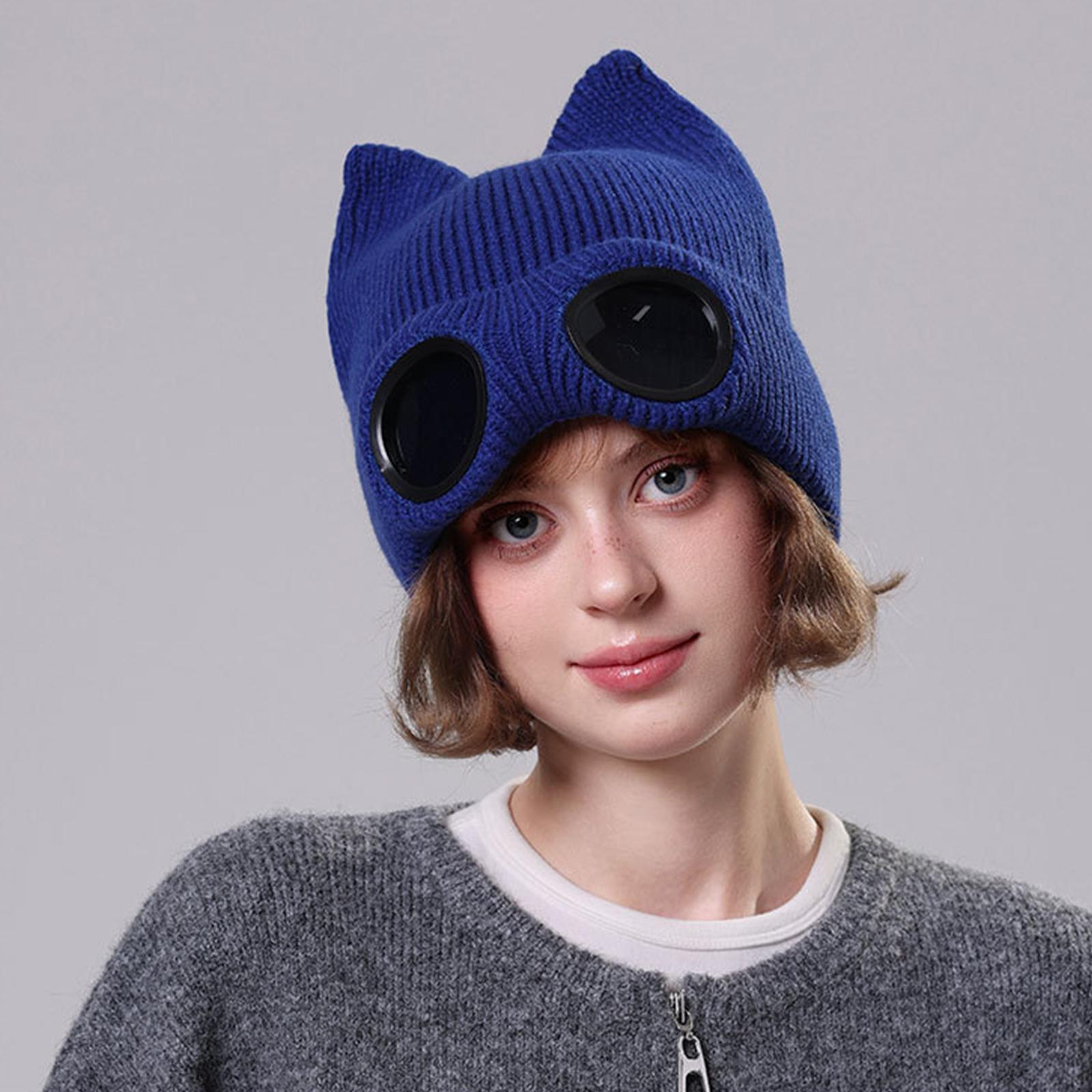 Men s And Women s Velvet Knitted Hats, Sunglasses, Warm Woolen Hats, Fashionable Flying Ski Hats One Size синий