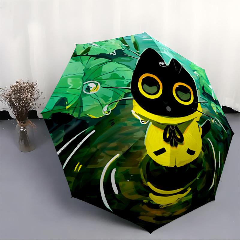 1pc Cat PondAutomatic Folding Umbrella, Portable Collapsible Design, Casual Outdoor Accessory, for All Seasons 067