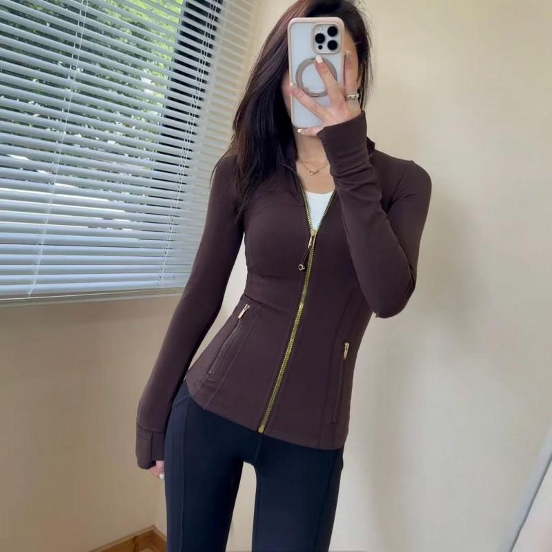 Womens Fleece-Lined Yoga Jacket With Zipper Stretchy Slim Fit Long Sleeve Activewear Top Gym Workout
