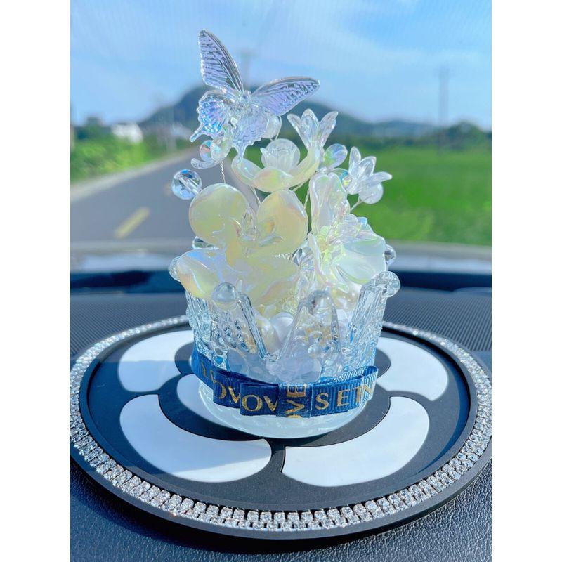 Treasure Butterfly Ornament with Fragrance, Pearl, and Rhinestone Car Aroma Diffuser Stone Perfume Ornament for Car Dashboard Decoration