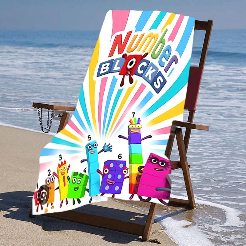 Beach Towel with Number block Pattern - soft,absorbent,machine washable Lightweight&Modern,swimming,Travel Essentials