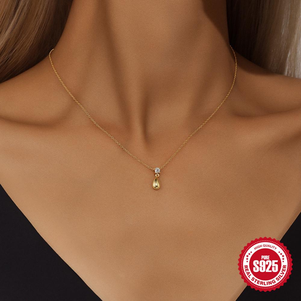 Glossy Water Drop Necklace Wind Temperament Simple Niche Three-Dimensional Design Sense S925 Sterling Silver Collarbone Chain