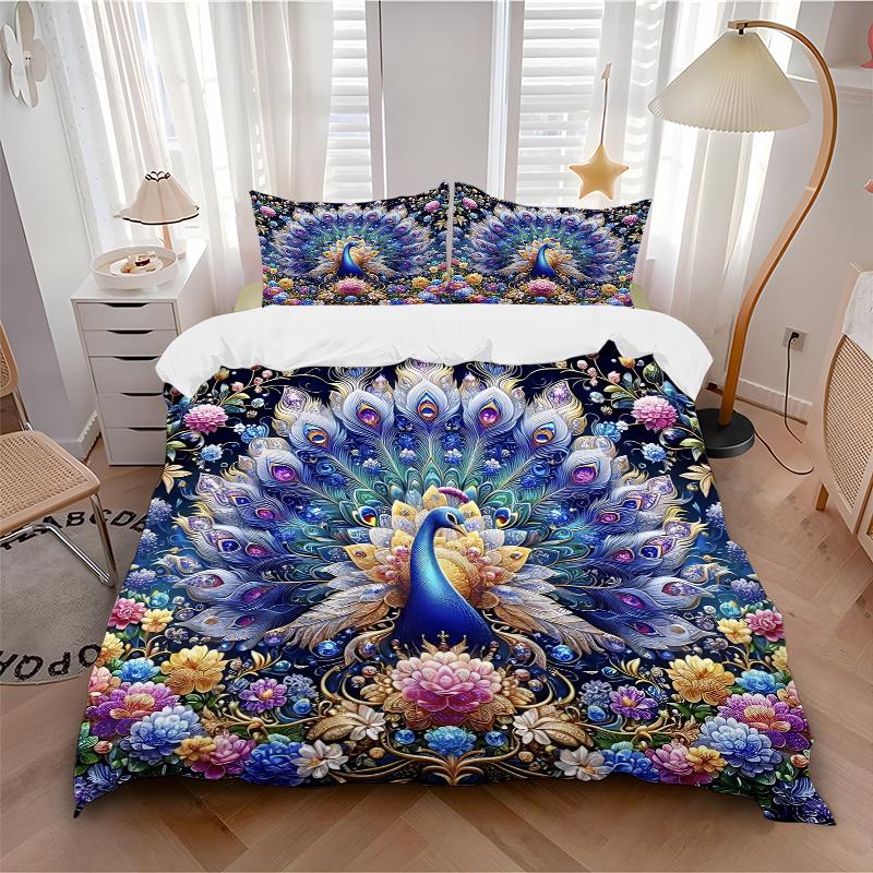 3pcs Enchanted Peacock Bedding Set, Including 1 Quilt Cover and 2 Pillow Shams, Without Filling, Soft and Comfortable Home Bedroom Fabric