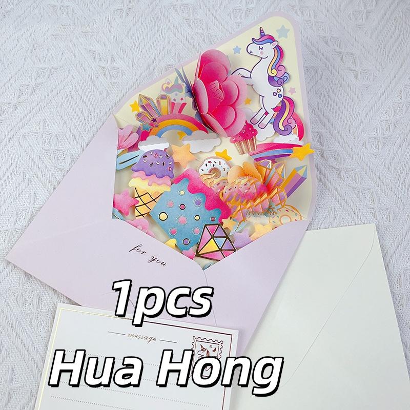 1pcs New Romantic Flower Birthday Christmas Card 3d Pop-Up Greeting Cards Party Wedding Decorations Creative Girl Envelope Gifts
